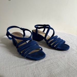 VAGABOND BLUE SUEDE BLOCK HEEL STRAPPY SANDALS